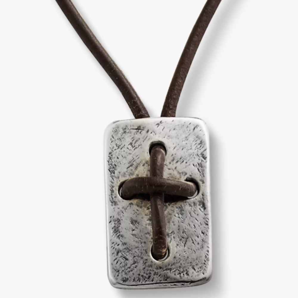 Leather Cross Shield Necklace